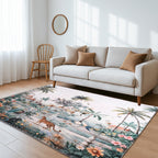 Digital Flower printed rubbed cotton polyester rug with anti skid backing Size-120x180 cms Color- Multi