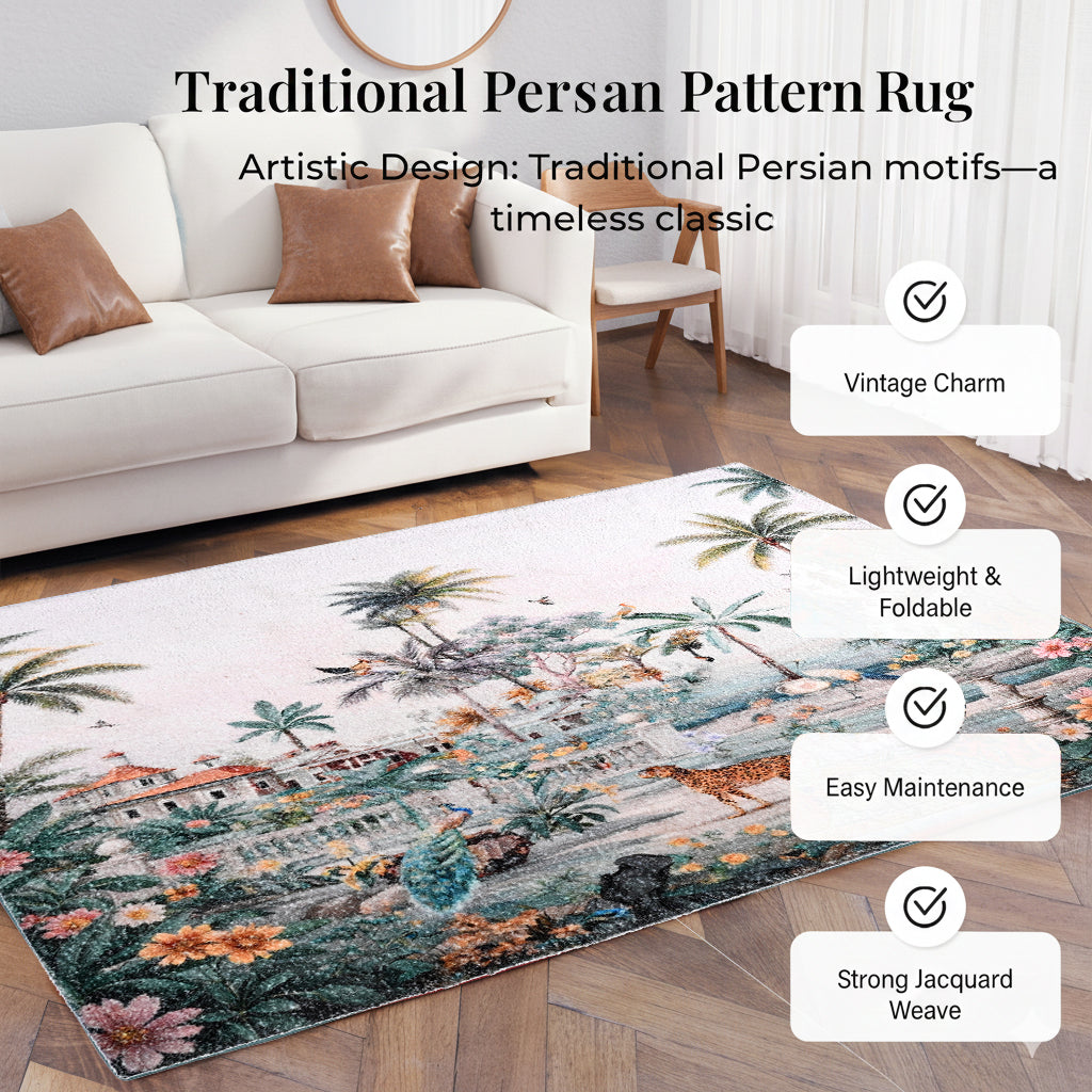 Digital Flower printed rubbed cotton polyester rug with anti skid backing Size-120x180 cms Color- Multi