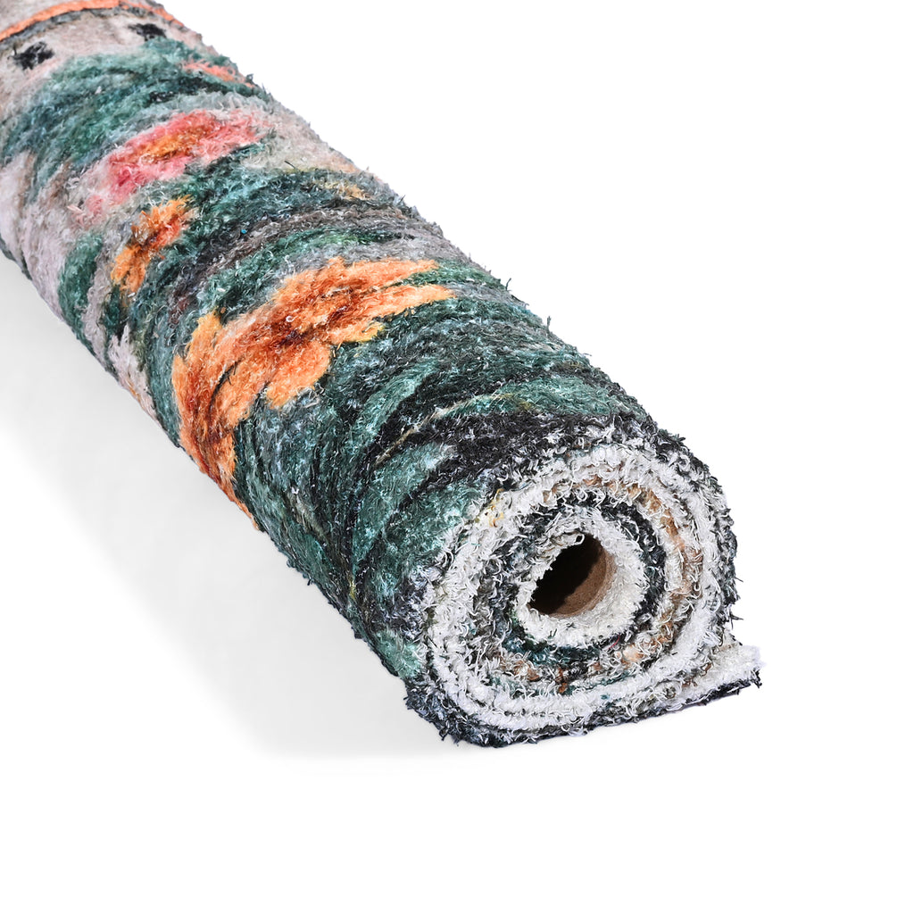 Digital Flower printed rubbed cotton polyester rug with anti skid backing Size-120x180 cms Color- Multi