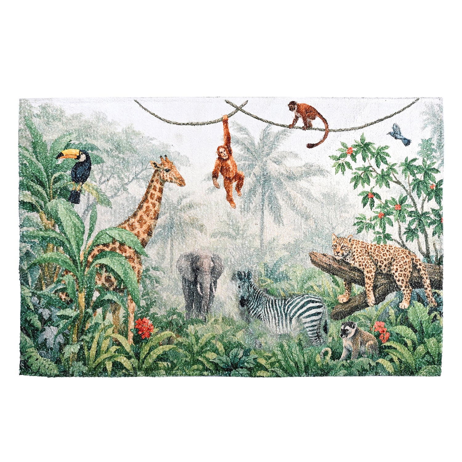 Digital Tree printed rubbed cotton polyester rug with anti skid backing Size-120x180 cms Color- Multi