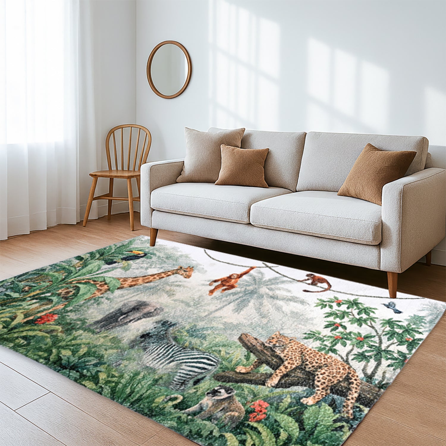 Digital bedruckter Teppich mit Waldmotiv, Baumwoll-Polyester-Mischgewebe, rutschhemmende Rückseite, 120x180 cm, Mehrfabig