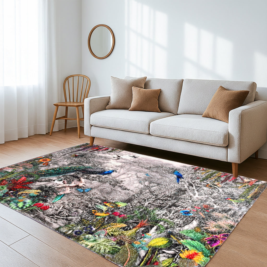 Digital bedruckter Teppich mit Pfauenmotiv, Baumwoll-Polyester-Mischgewebe, rutschhemmende Rückseite, 120x180cm, Mehrfarbig
