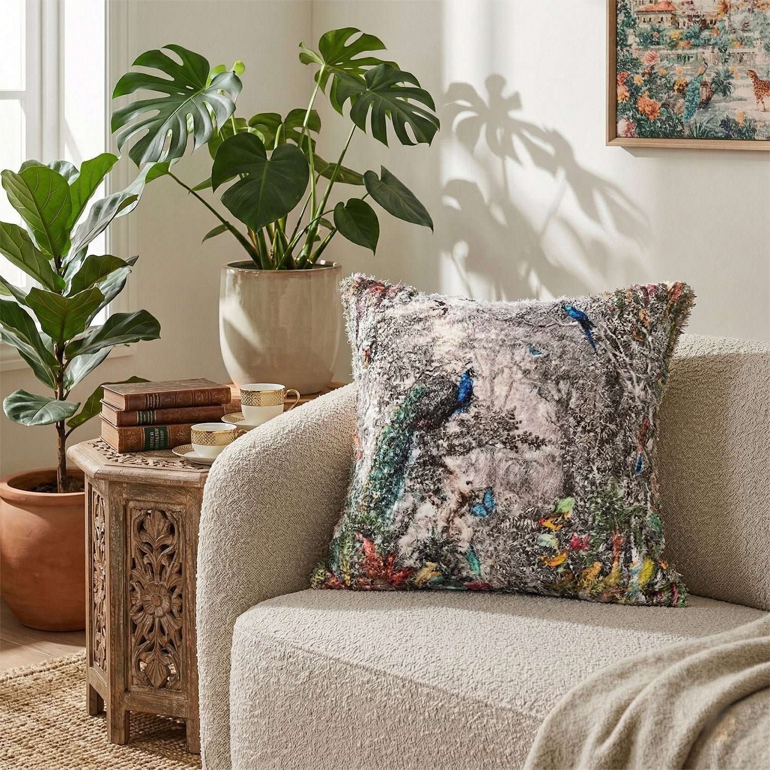poly cortton woven digital Animal printed rubbed cushion cover Size-45x45 cms Color- Multi