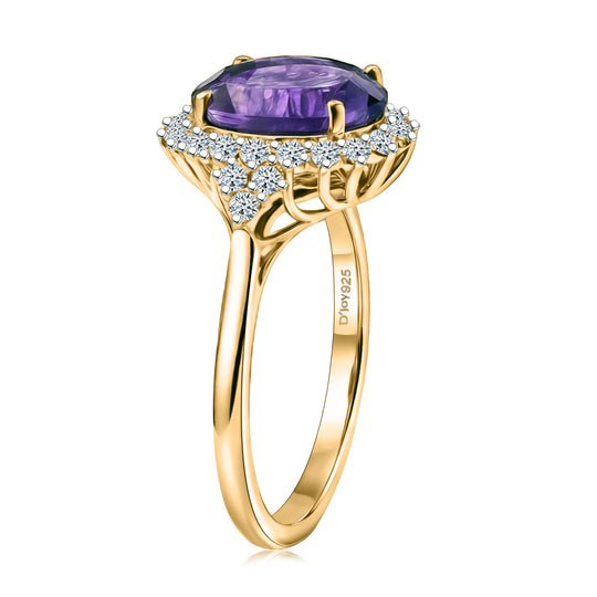 LUXURIANT    4,98 ct. AAA Lusaka Amethyst und Labor Diamant Ring in 417 Gold   (9-15 Werktage Lieferzeit)