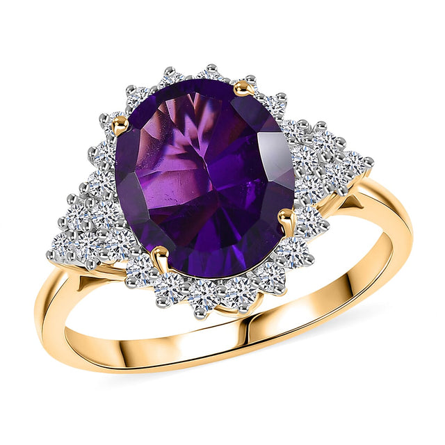 LUXURIANT 4,98 ct. AAA Lusaka Amethyst und Labor Diamant Ring