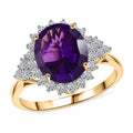 LUXURIANT DIAMOND - AAA Lusaka Amethyst, Lab Grown Diamant Ring 417 Gold (Größe 16.50) ca. 4,98 ct