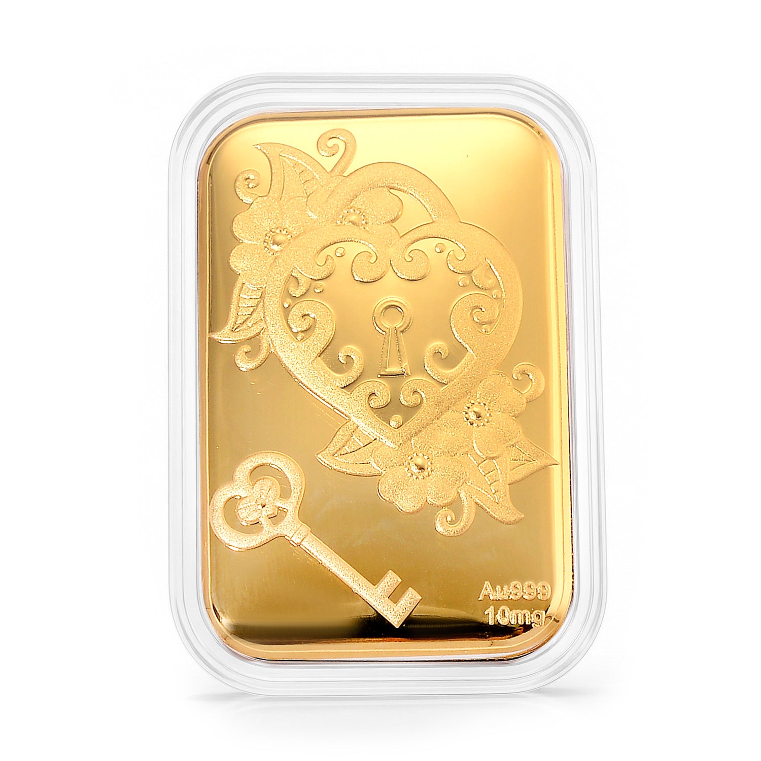 EXKLUSIVES GESCHENK - 999er Goldfolie mit Herzschloss und Schlüssel 10mg