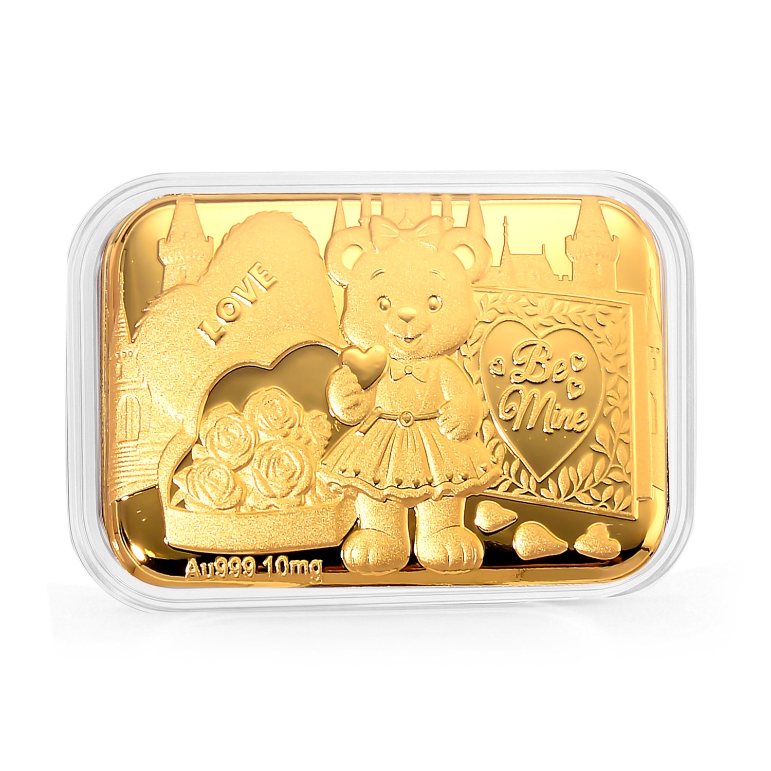 EXKLUSIVES GESCHENK - 999er Goldfolie, bär mit rosen, 10mg