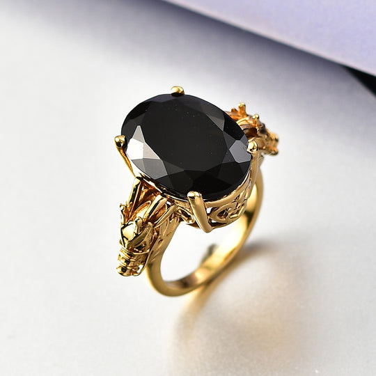 EVER TRUE AA Natürlicher Schwarzer Obsidian, Schwarzer Spinell Ring, Nickelfreies Messing (Größe 19.00) ca. 9.68 ct