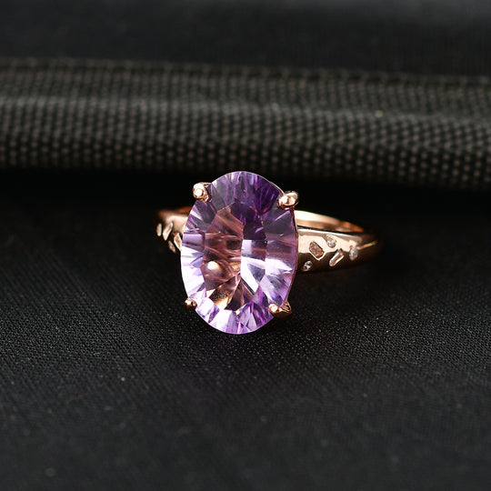 D'Joy AAA Rose De France Amethyst, Weißer Diamant Ring 925 Silber 750 Roségold Vermeil (Größe 19.00) ca. 5,46 ct