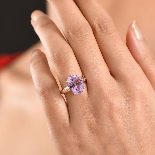 D'Joy AAA Rose De France Amethyst, Weißer Diamant Ring 925 Silber 750 Roségold Vermeil (Größe 19.00) ca. 5,46 ct