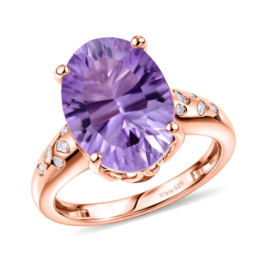 D'Joy AAA Rose De France Amethyst, Weißer Diamant Ring 925 Silber 750 Roségold Vermeil (Größe 19.00) ca. 5,46 ct