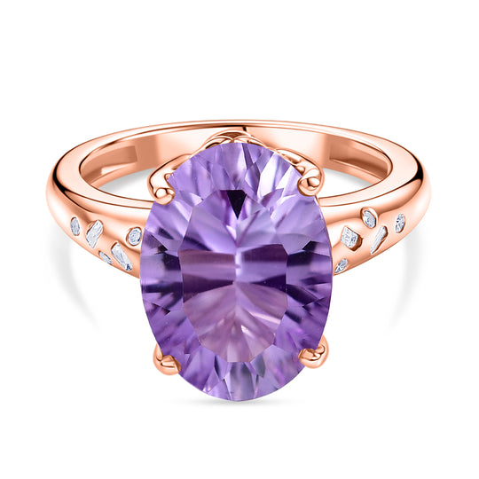 D'Joy AAA Rose De France Amethyst, Weißer Diamant Ring 925 Silber 750 Roségold Vermeil (Größe 19.00) ca. 5,46 ct