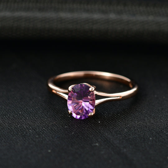 D'Joy - Rosenessenz AAA Rose De France Amethyst Ring 925 Silber 750 rosévergoldet (Größe 21.00) ca. 1.19 ct