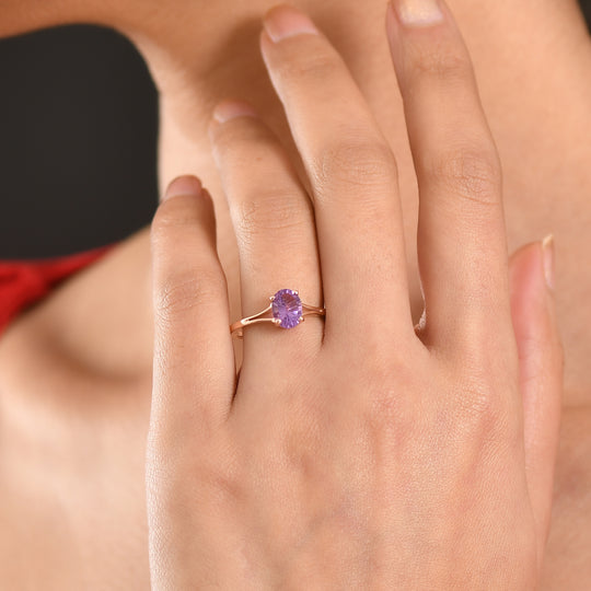 D'Joy - Rosenessenz AAA Rose De France Amethyst Ring 925 Silber 750 rosévergoldet (Größe 21.00) ca. 1.19 ct