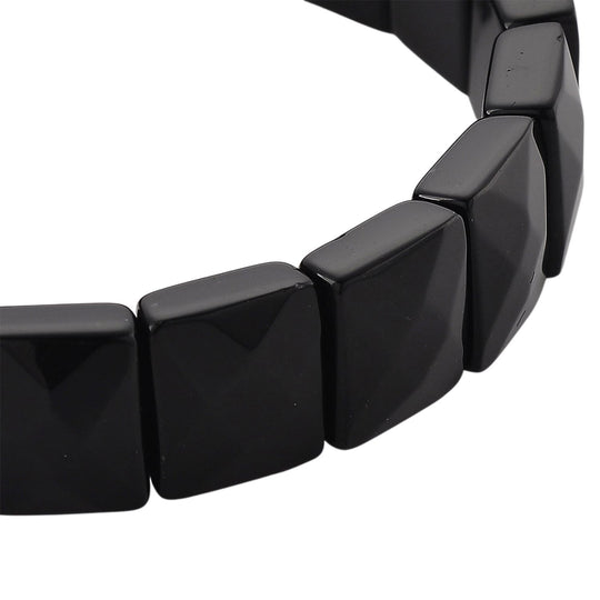 Natürlich Schwarzer Obsidian Armband, flexibel, (ca. 17-18.5 cm) ca. 120.00 ct