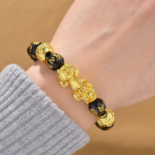 Schwarzer Obsidian Armband, flexibles  (ca. 18-19 cm) Gelb ca. 180.00 ct