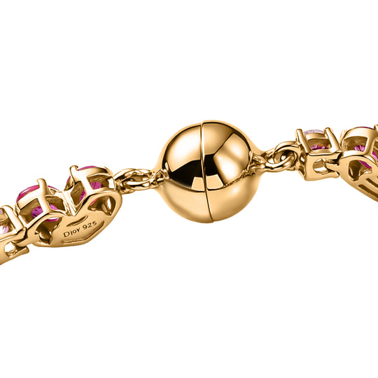 D'Joy - Ewige Verbundenheit Afrikanischer Rubin (Fissure gefüllt), Weißer Zirkon Armband ca. 19 cm 925 Silber 750 Gelbgold Vermeil ca. 12.30 ct