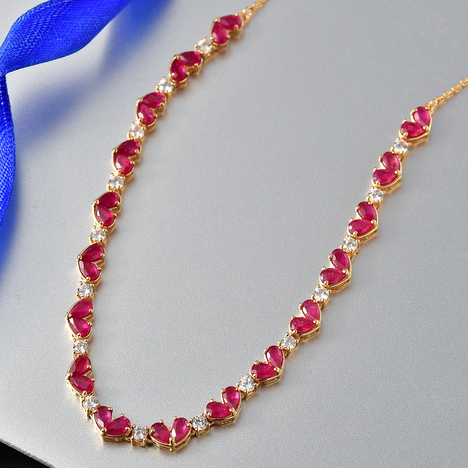 D'Joy afrikanische Rubin und Zirkon 45cm Halskette, 925 Silber 750 Gelbgold Vermeil - 13,06 ct.