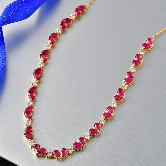 D'Joy afrikanische Rubin und Zirkon 45cm Halskette, 925 Silber 750 Gelbgold Vermeil - 13,06 ct.