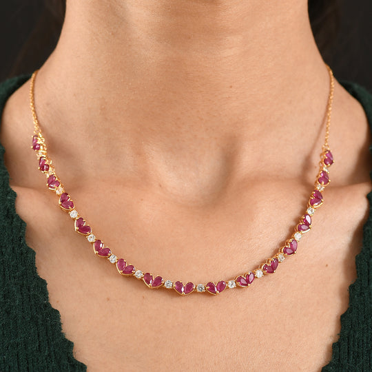D'Joy afrikanische Rubin und Zirkon 45cm Halskette, 925 Silber 750 Gelbgold Vermeil - 13,06 ct.