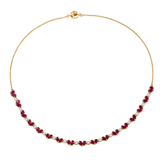 D'Joy afrikanische Rubin und Zirkon 45cm Halskette, 925 Silber 750 Gelbgold Vermeil - 13,06 ct.