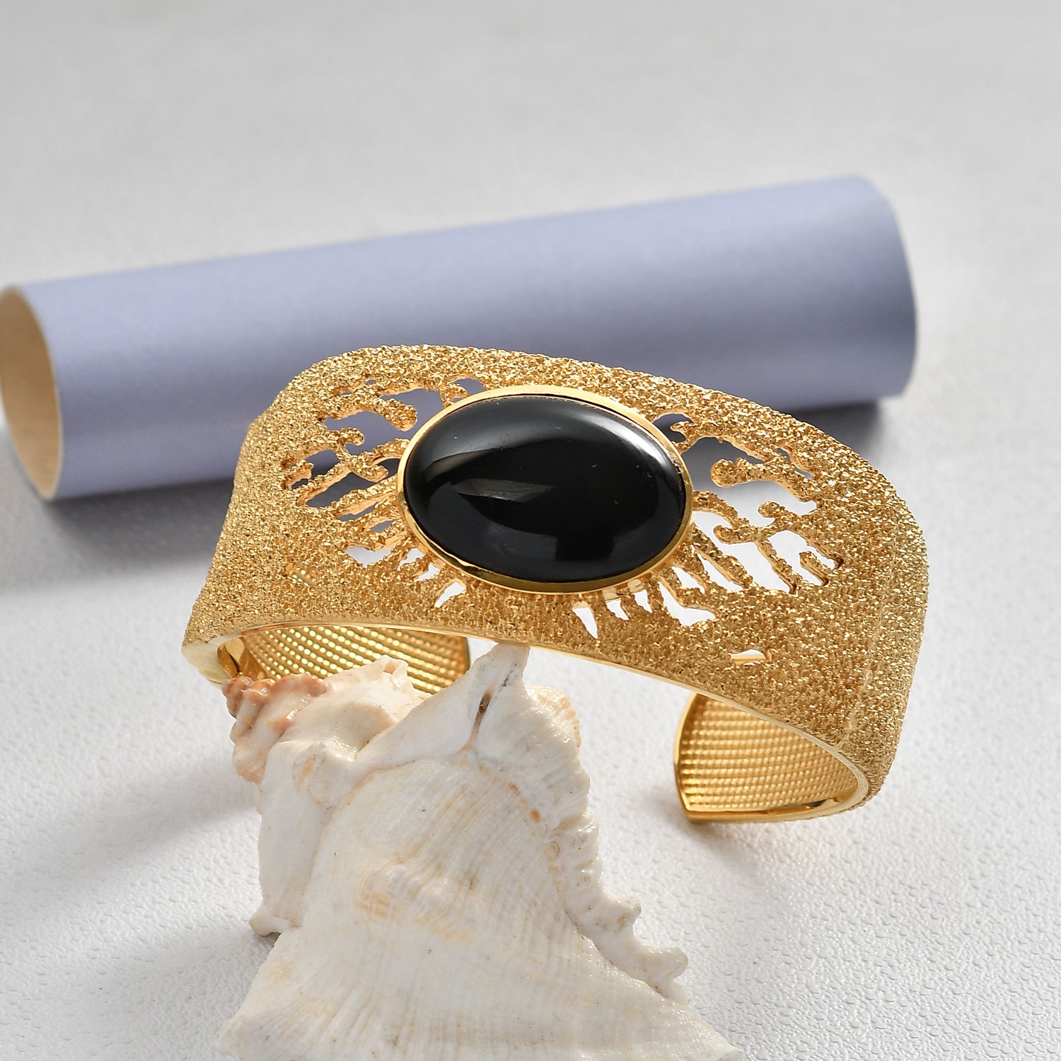 EVER TRUE AA Natürlich Schwarzer Obsidian Armreif ca. 19 cm Nickelfreies Messing ca. 28.10 ct