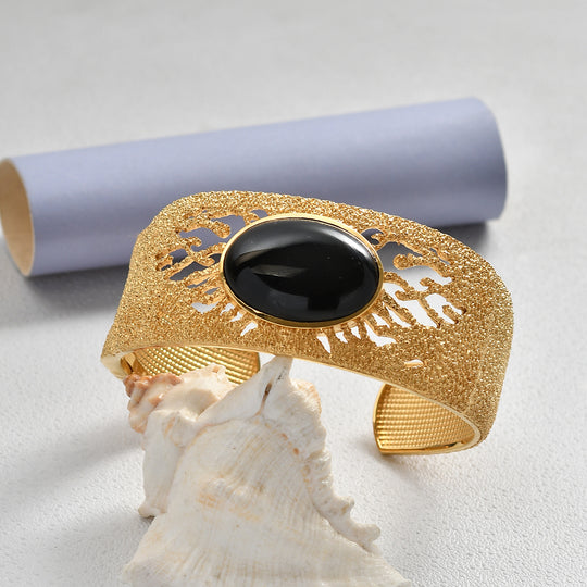 EVER TRUE AA Natürlich Schwarzer Obsidian Armreif ca. 19 cm Nickelfreies Messing ca. 28.10 ct