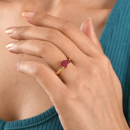D'Joy - Liebesversprechen Afrikanischer Rubin (Fissure gefüllt) Ring 925 Silber 750 Gelbgold Vermeil (Größe 19.00) ca. 2.05 ct