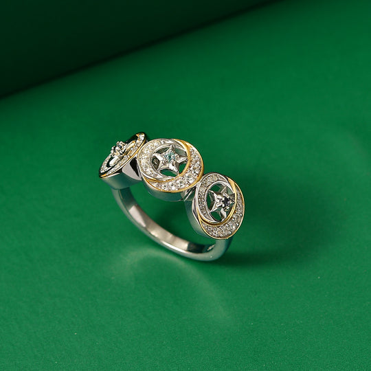 GP Celestial Kollektion - AA Blauer Apatit, Blauer Saphir Ring 925 Silber Rhodiniert und 750 Gelbgold Vermeil (Größe 21.00) ca. 0.55 ct