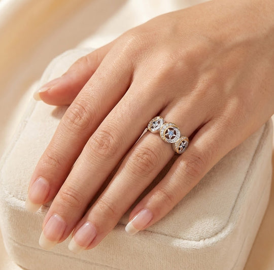 GP Celestial Kollektion - AA Blauer Apatit, Blauer Saphir Ring 925 Silber Rhodiniert und 750 Gelbgold Vermeil (Größe 21.00) ca. 0.55 ct