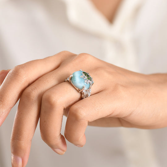 GP - Larimar, Natürlicher Chromdiopsid Ring 925 Silber rhodiniert (Größe 17.00) ca. 16,60 ct