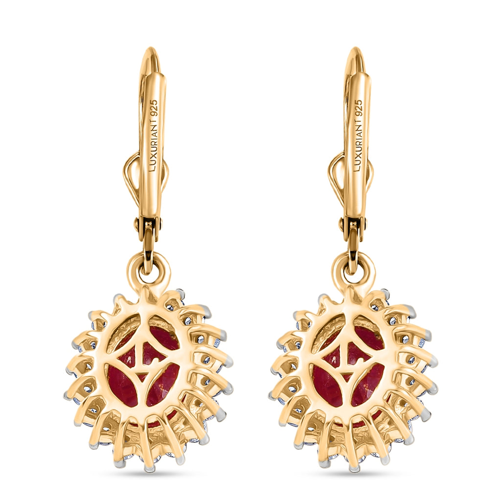 LUXURIANT - AA Niassa Rubin, Lab Grown Diamant Ohrringe 925 Silber 750 Gelbgold Vermeil ca. 6,50 ct.