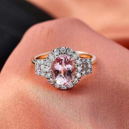 LUXURIANT  (10-16 Werktage Lieferzeit)  3,36 ct. AAA Rosa Morganit und Labor Diamant Ring in 417 Roségold