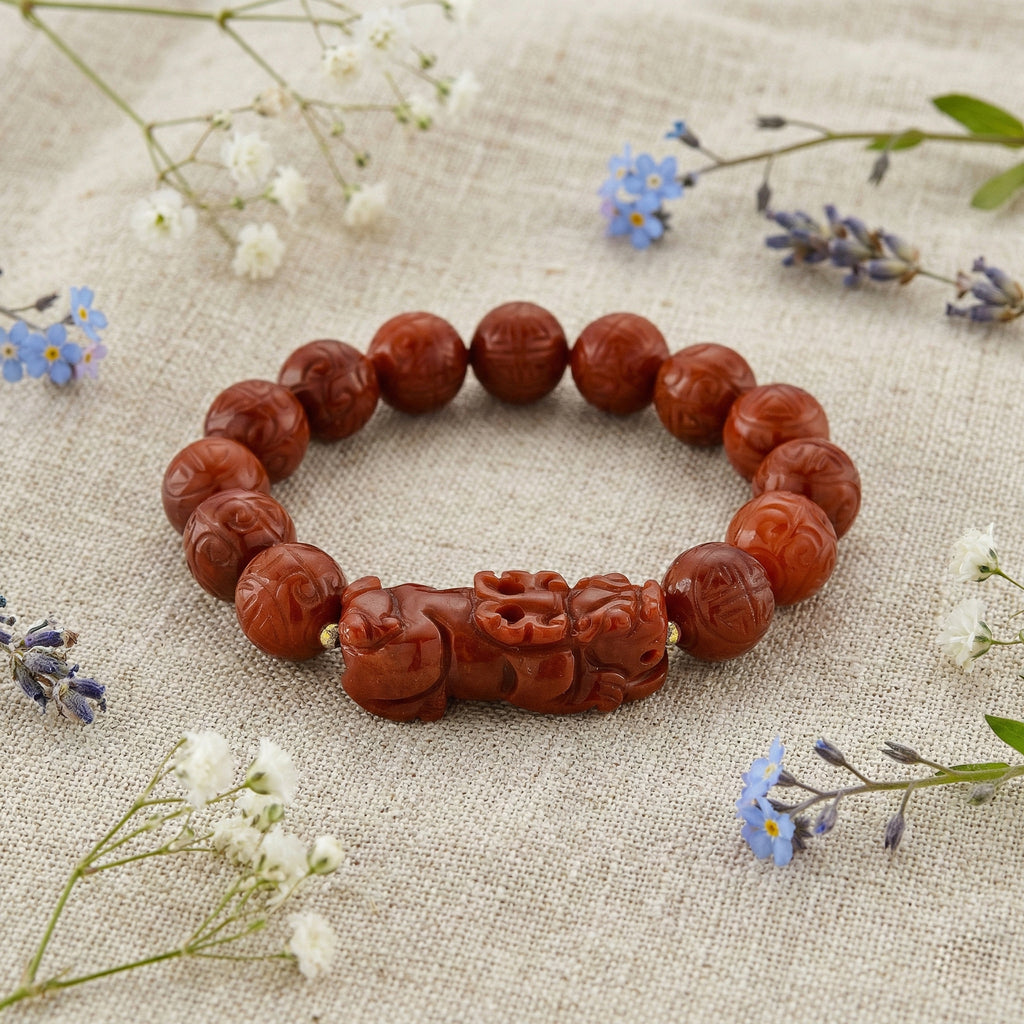 D'Joy Rote Jade Armband Flexibles (ca. 18-19 cm) 925 Silber vergoldet ca. 318,00 ct.