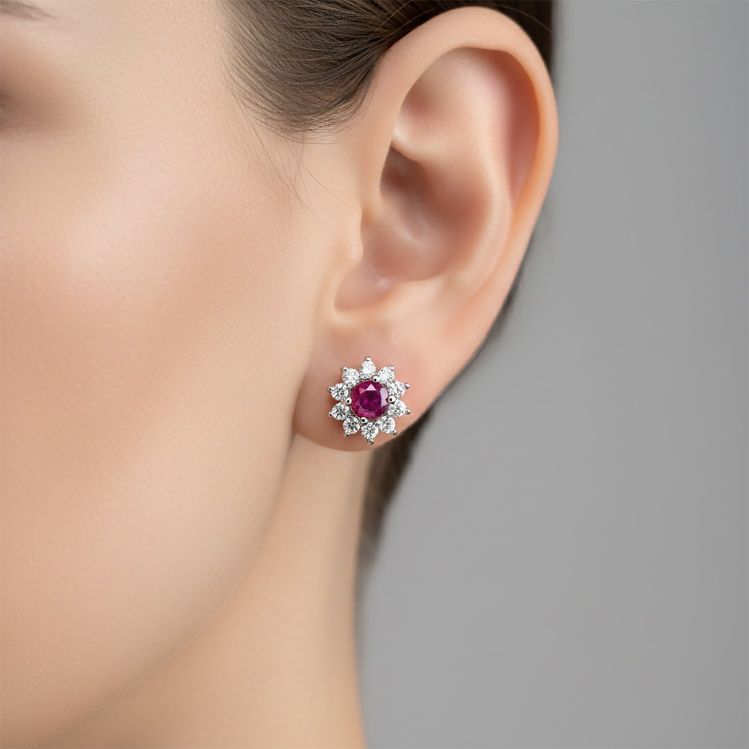 Afrikanischer Rubin (Fissure gefüllt), Weißer Zirkon Ohrringe 925 Silber Platiniert ca. 1.44 ct