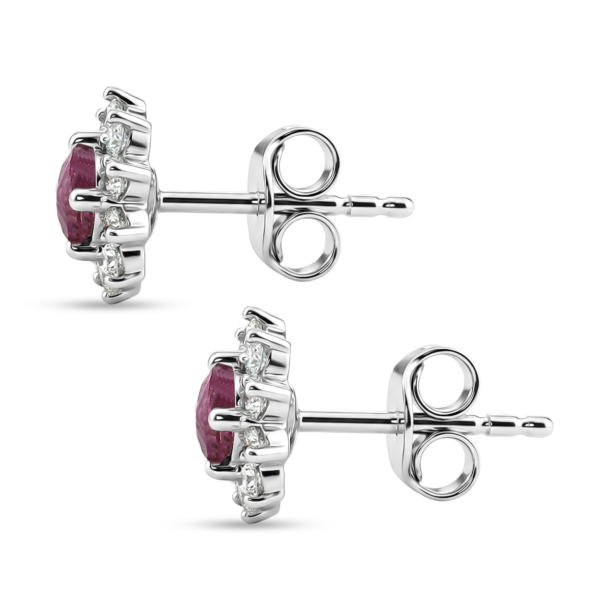 Afrikanischer Rubin (Fissure gefüllt), Weißer Zirkon Ohrringe 925 Silber Platiniert ca. 1.44 ct