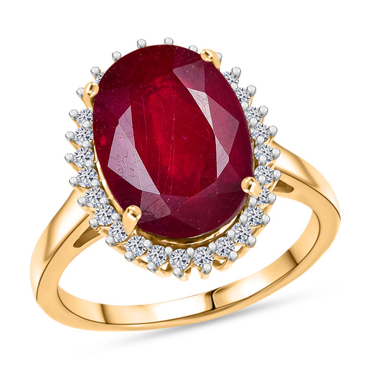 LUXURIANT - AA Niassa Rubin, Lab Grown Diamant Ring 925 Silber 750 Gelbgold Vermeil (Größe 20.00) ca. 8.95 ct