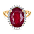 LUXURIANT - AA Niassa Rubin, Lab Grown Diamant Ring 925 Silber 750 Gelbgold Vermeil (Größe 18.00) ca. 8.95 ct