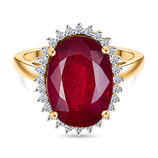 LUXURIANT - AA Niassa Rubin, Lab Grown Diamant Ring 925 Silber 750 Gelbgold Vermeil (Größe 20.00) ca. 8.95 ct