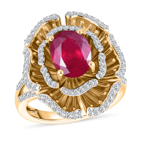 D'Joy - Liebe in Blüte Afrikanischer Rubin (Fissure gefüllt), Weißer Zirkon Ring 925 Silber 750 Gelbgold Vermeil (Größe 20.00) ca. 3.75 ct
