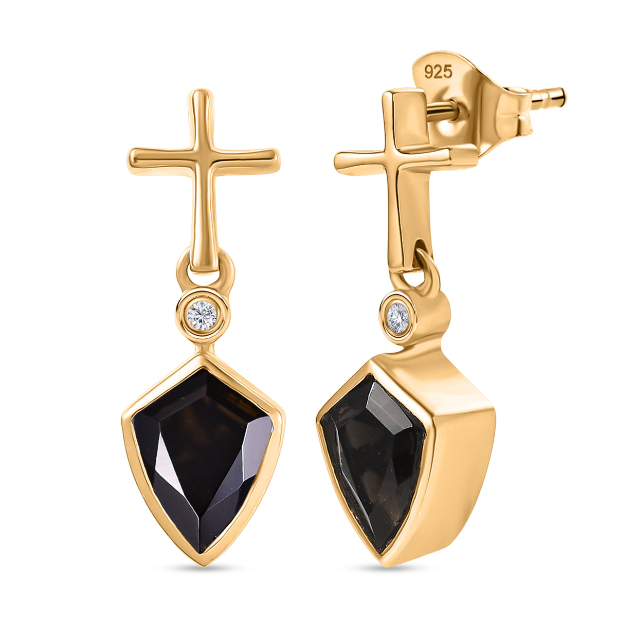 EVER TRUE AA Natürlich Schwarzer Obsidian, Weißer Zirkon Ohrringe Nickelfreies Messing ca. 1.60 ct