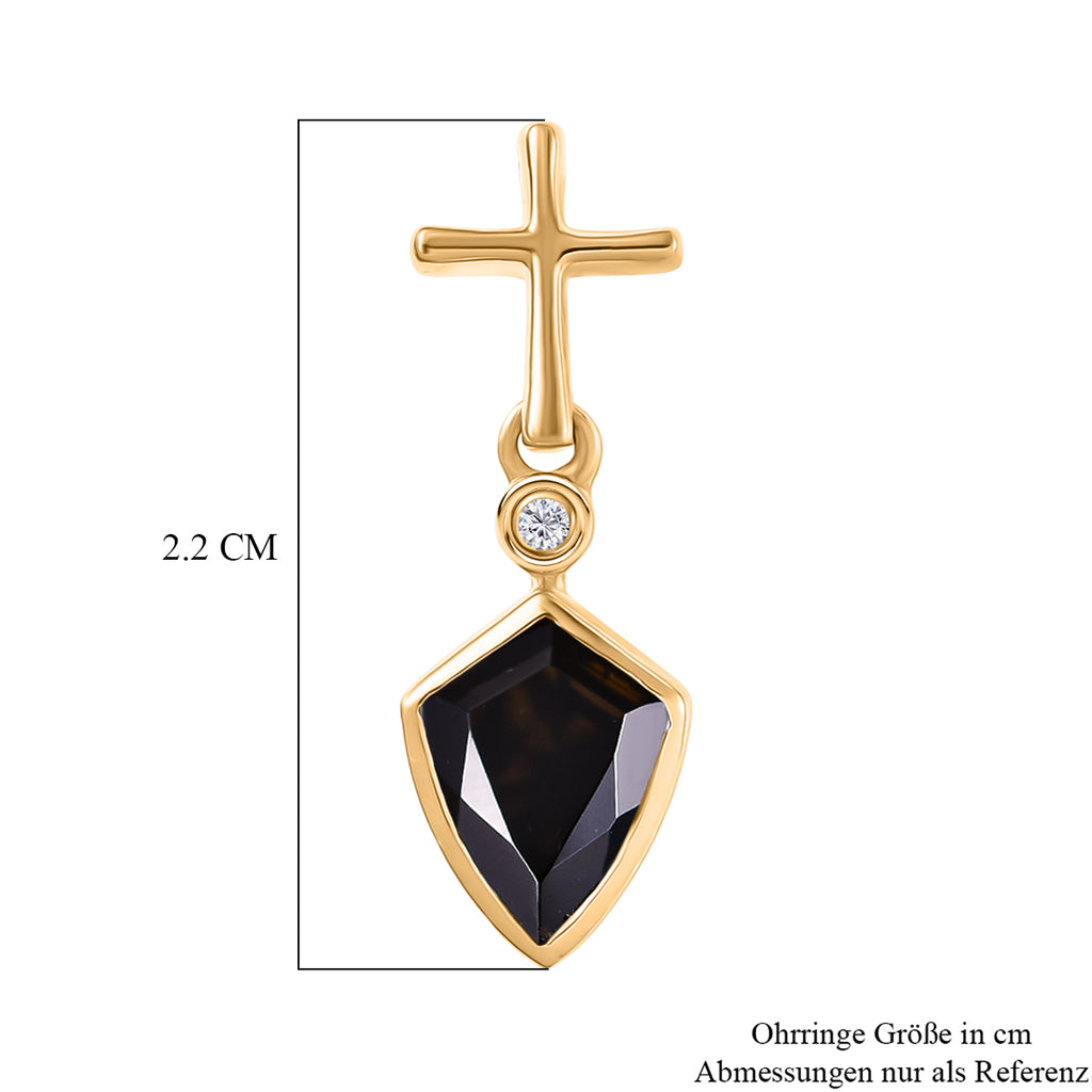 EVER TRUE AA Natürlich Schwarzer Obsidian, Weißer Zirkon Ohrringe Nickelfreies Messing ca. 1.60 ct