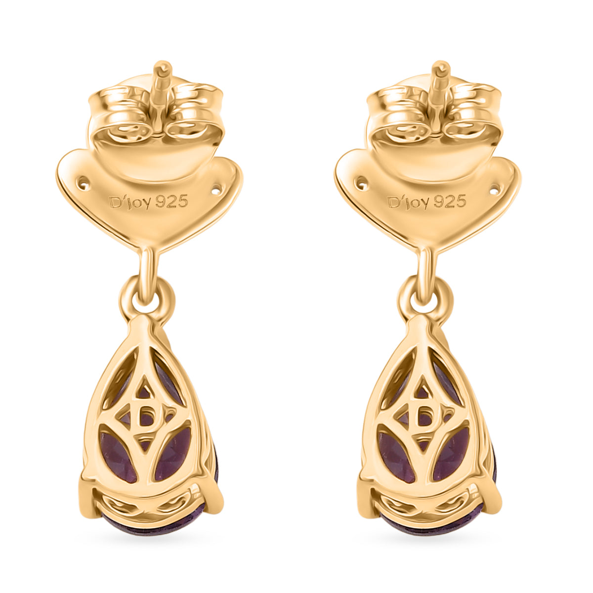 D'Joy AAA Rose De France Amethyst, Weißer Zirkon Ohrringe 925 Silber 750 Gelb Vergoldet ca. 2,45 ct.
