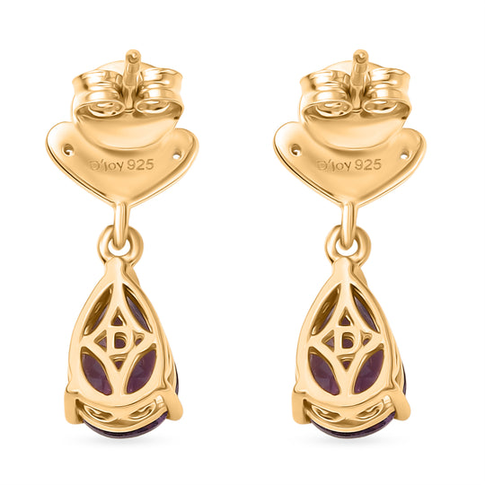 D'Joy AAA Rose De France Amethyst, Weißer Zirkon Ohrringe 925 Silber 750 Gelb Vergoldet ca. 2,45 ct.