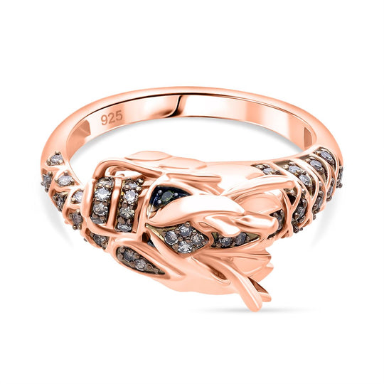 GP Trionfo Kollektion - Kanchanaburi Blauer Saphir, Natürlicher Champagner Diamant Ring 925 Silber 750 Roségold Vermeil (Größe 19.00) ca. 0.27 ct