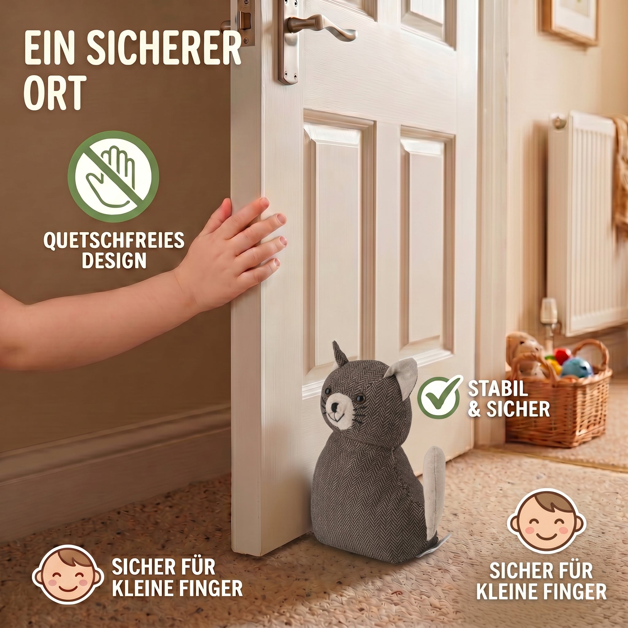Cat Door stopper AProduct size:15*18*10CM Packing:1PC/opp bag+sticker Function: Damage-Free for Doors Anti-Slam & Lockout Protection Pinch-Free Safety Color:Dark Brown Material:Polyester+sand Product size:15*18**10cm