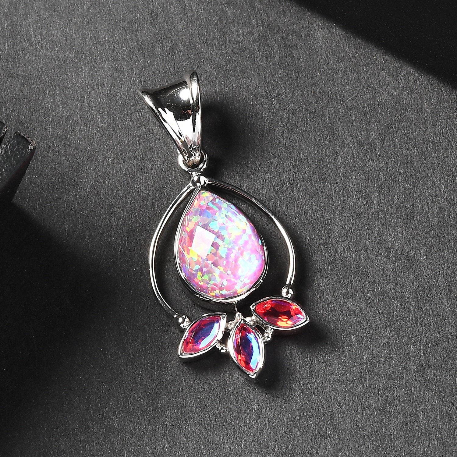 Sajen Silber-Opal Dublett, Mystischer Quarz des Regenbogenvulkans Anhänger 925 Silber rhodiniert ca. 4.20 ct