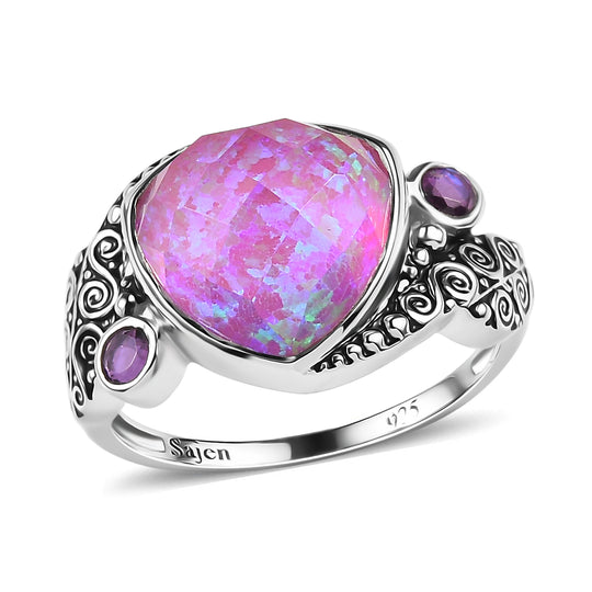 Sajen Silber - Opal Dublett, Regenbogen Lavendel Ring 925 Silber rhodiniert (Größe 17.00) ca. 6.19 ct