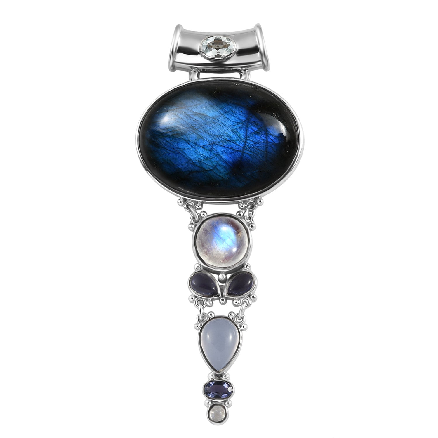 Sajen Silber-Labradorit, Regenbogen Mondstein Anhänger 925 Silber rhodiniert ca. 42.94 ct